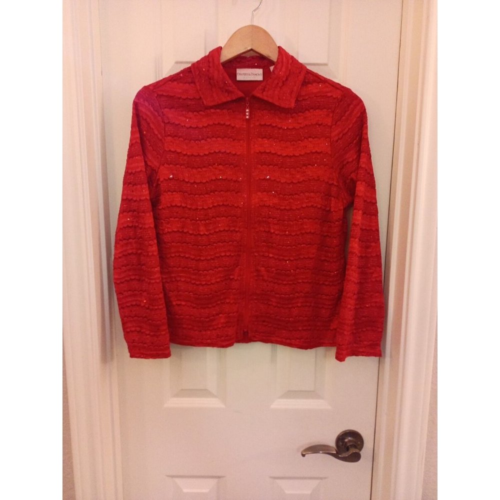 Womens Draper's & Damon's Elegant Sequin Red Lightweight Lined Zip Jacket PSmall - Picture 1 of 9